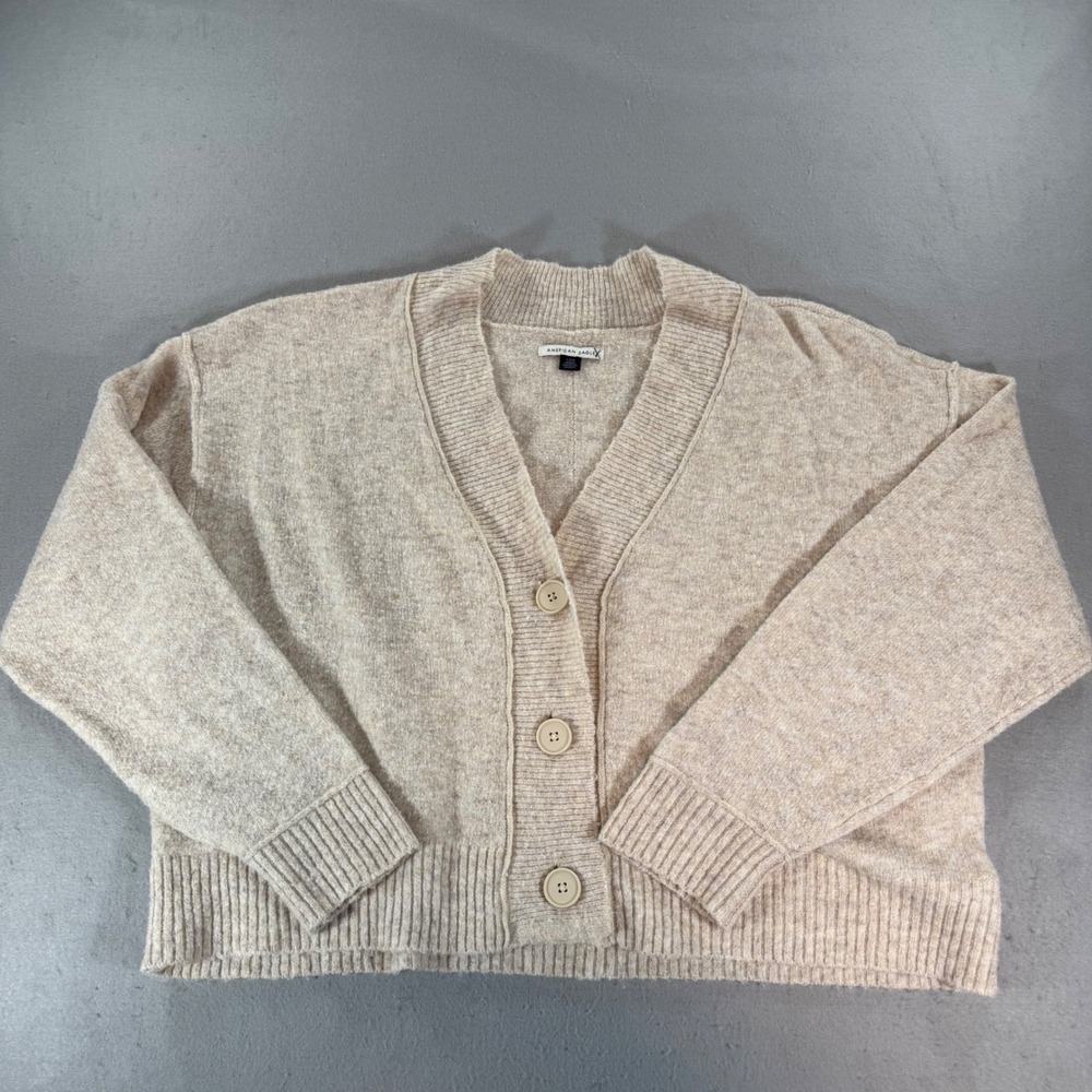 American‎ Eagle Oatmeal Cardigan V Neck Button Front Knit Sweater Womens L